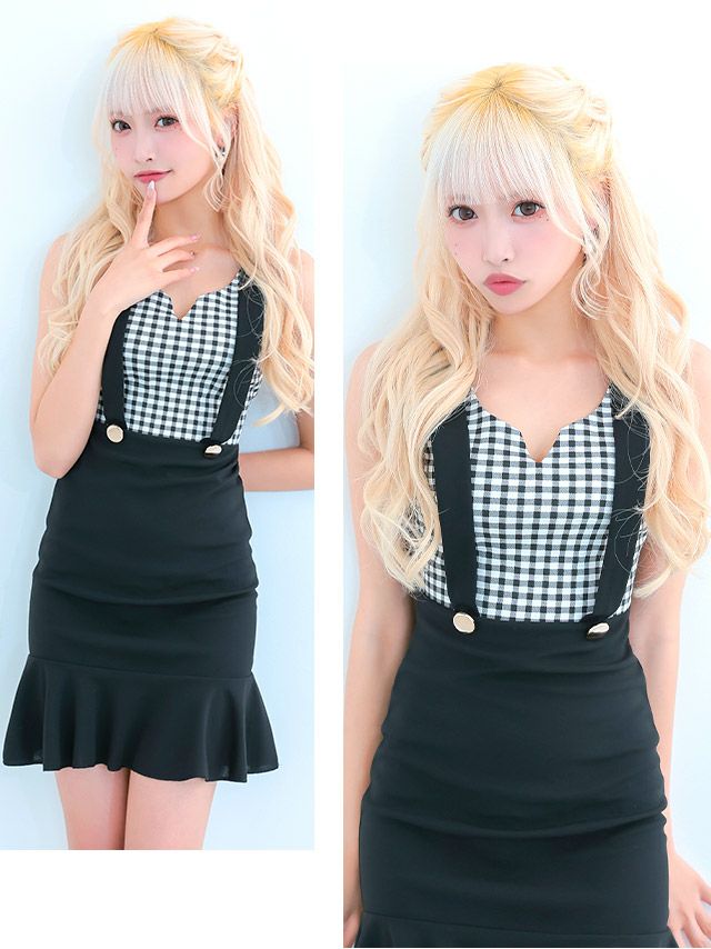 イメージ画像2 キャバドレス 激安 Tikaholic ティカホリック あやぴ着用 サスペンダー風 モノトーン マーメイド タイトドレス ホワイト×ブラック S?XLサイズ キャバ ドレス タイトドレス ナイトドレス キャバ嬢 キャバクラ ラウンジ スナック 安い 通販