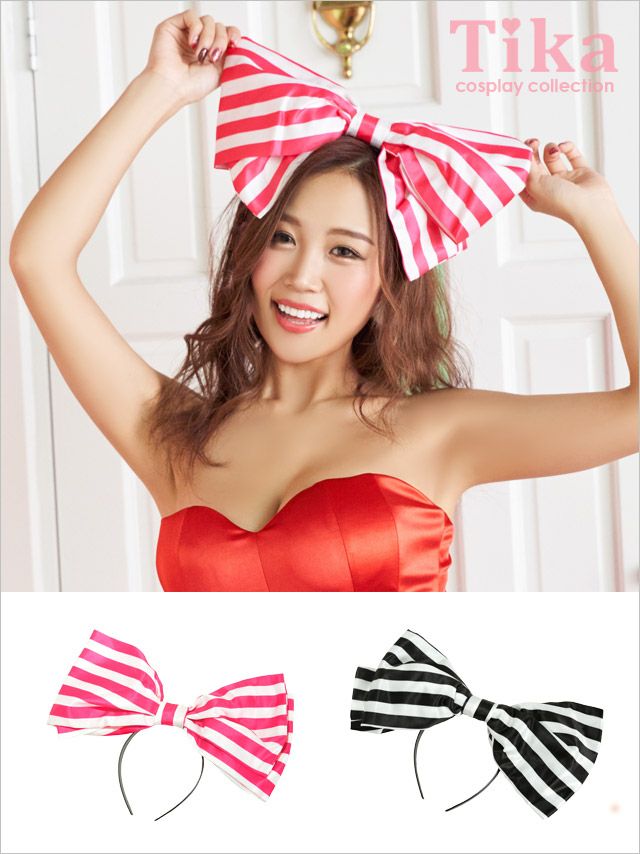 コスプレ衣装 コスプレ 小物 ビッグリボンストライプカチューシャ