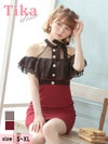 イメージ画像12   キャバドレス 大きいサイズ Tika ティカ 明日花キララ着用 ネックリボン ドット ブラック レース オープンショルダー タイト ミニドレス ブラック×ワインレッド ブラック×グレー S?XLサイズ キャバ ドレス タイトドレス ナイトドレス ミニ ひざ丈 キャバ嬢 キャバクラ 通販