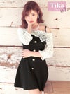 メイン画像 キャバドレス 韓国 ケミカルレース肩出し 二の腕カバー袖ありフレアミニドレス (Sサイズ～Lサイズ) (明日花キララ/キャバドレス着用)