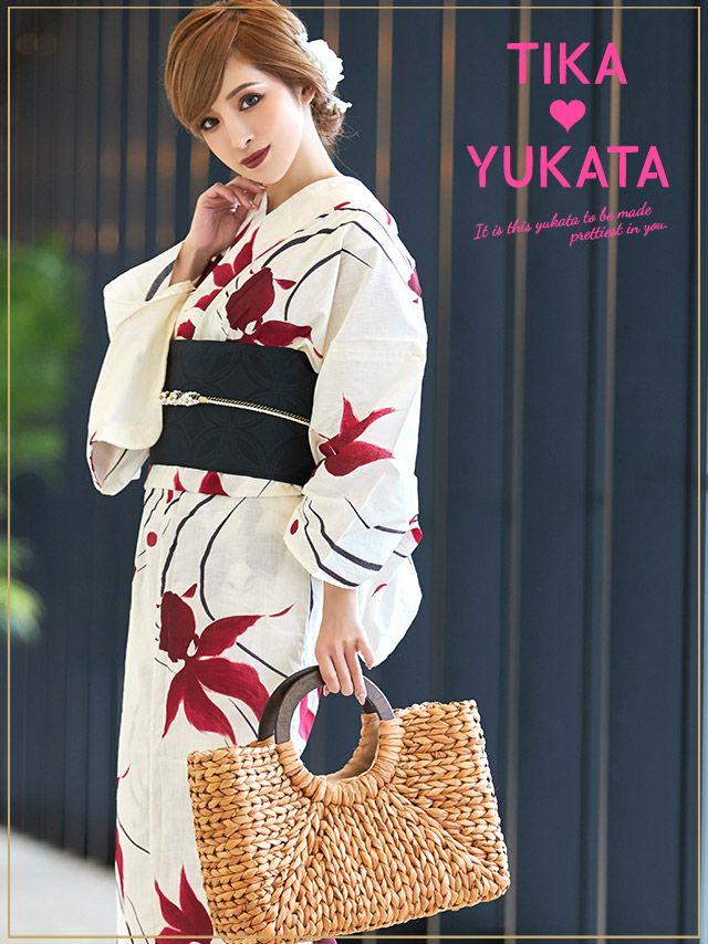 イメージ画像4 浴衣 セット レディース Tika ティカ ゆんころ着用 クリーム地に流水紋と優雅な金魚 ゆかた3点セット 浴衣+平帯or兵児帯+下駄 浴衣 可愛い かわいい レトロ モダン 大人 女性 女 安い 通販