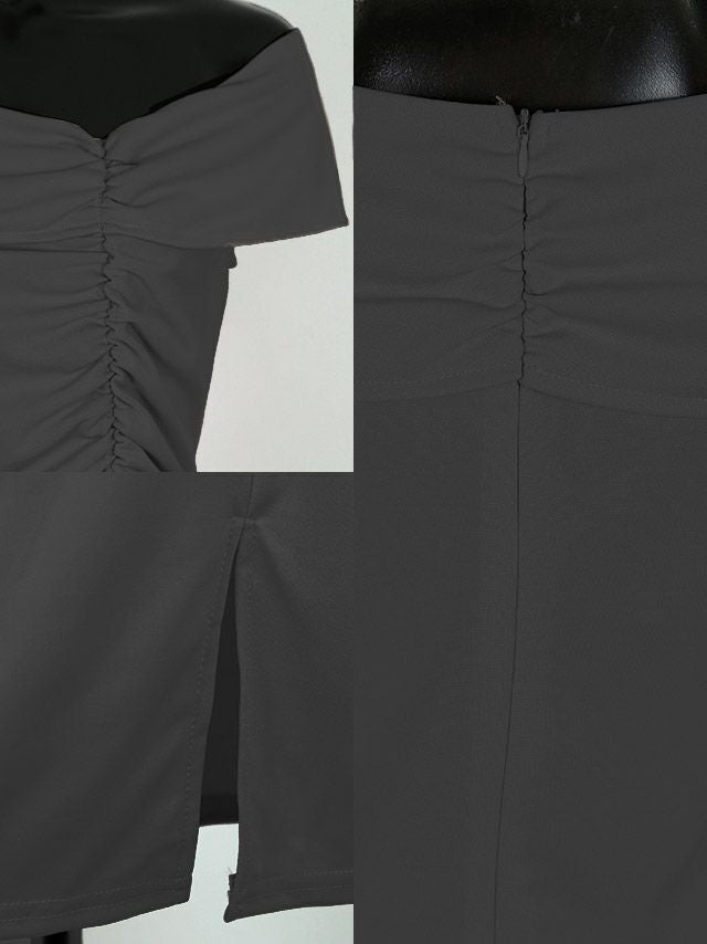 イメージ画像6 キャバドレス 激安 Tikaholic ティカホリック 田中紗貴着用 オフショル シャーリング スリット ワンカラー タイトドレス ピンク ワインレッド ブラック Mサイズ キャバ ドレス ナイトドレス キャバ嬢 キャバクラ ラウンジ スナック 安い 通販