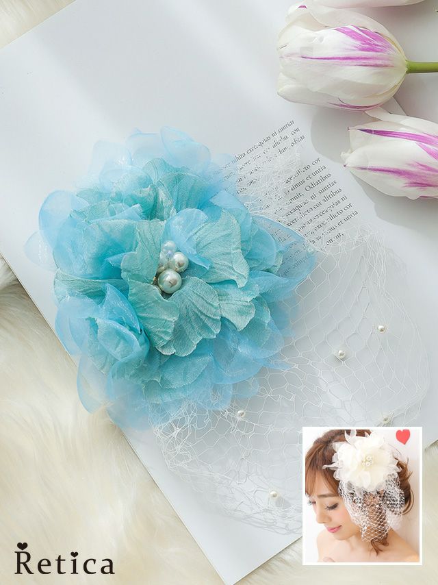 髪飾りネットレースパールシフォンフラワー