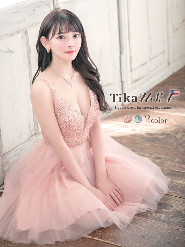 LA直輸入 キラキラスパンコールビーズハイウエスト切替フレアキャミソールミニバースデードレス (XXSサイズ～Sサイズ) (黒崎みさ キャバドレス着用)