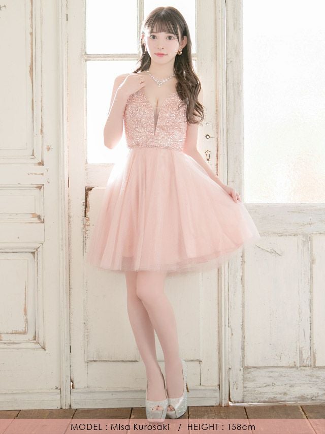 イメージ画像4 Tika XXS?Sサイズ LA直輸入 LAインポートドレス 黒崎みさ着用  キラキラスパンコールビーズフレアAラインミニドレス 4サイズ展開 /レディース/キャバドレス【キャバ嬢 キャバクラ キャバドレス ドレス ラウンジ スナック ナイトワーク お水】