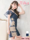メイン画像 Tika S?/XLサイズ 黒崎みさ着用 クロスネックフレスリーブサイドシースルー切り替え×総レースタイトミニドレス 4サイズ展開 /レディース/キャバドレス【キャバ嬢 キャバクラ キャバドレス ドレス ラウンジ スナック ナイトワーク お水】