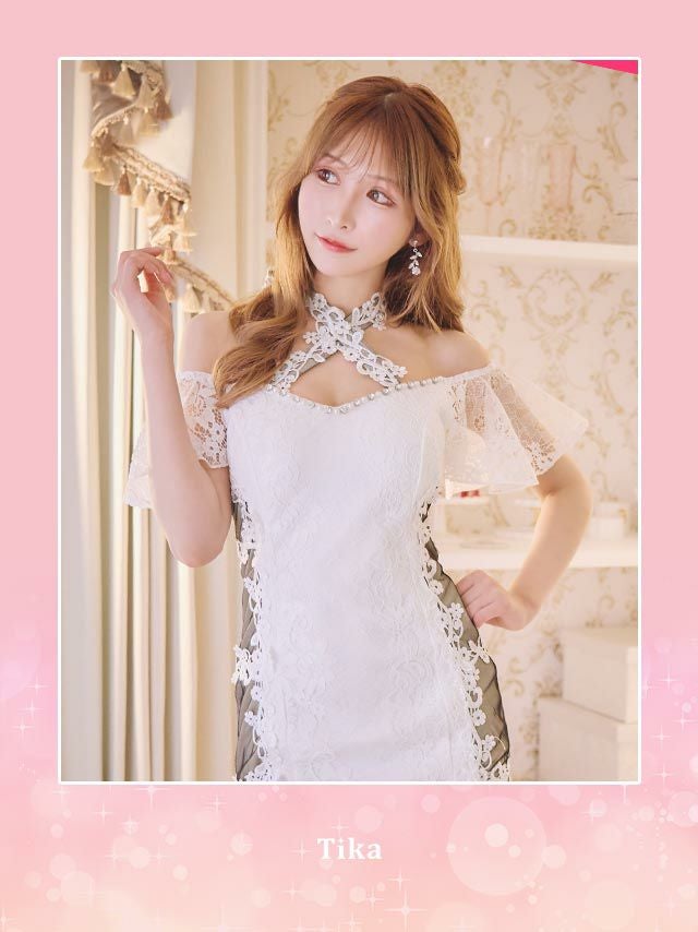 イメージ画像7 Tika S?/XLサイズ 黒崎みさ着用 クロスネックフレスリーブサイドシースルー切り替え×総レースタイトミニドレス 4サイズ展開 /レディース/キャバドレス【キャバ嬢 キャバクラ キャバドレス ドレス ラウンジ スナック ナイトワーク お水】