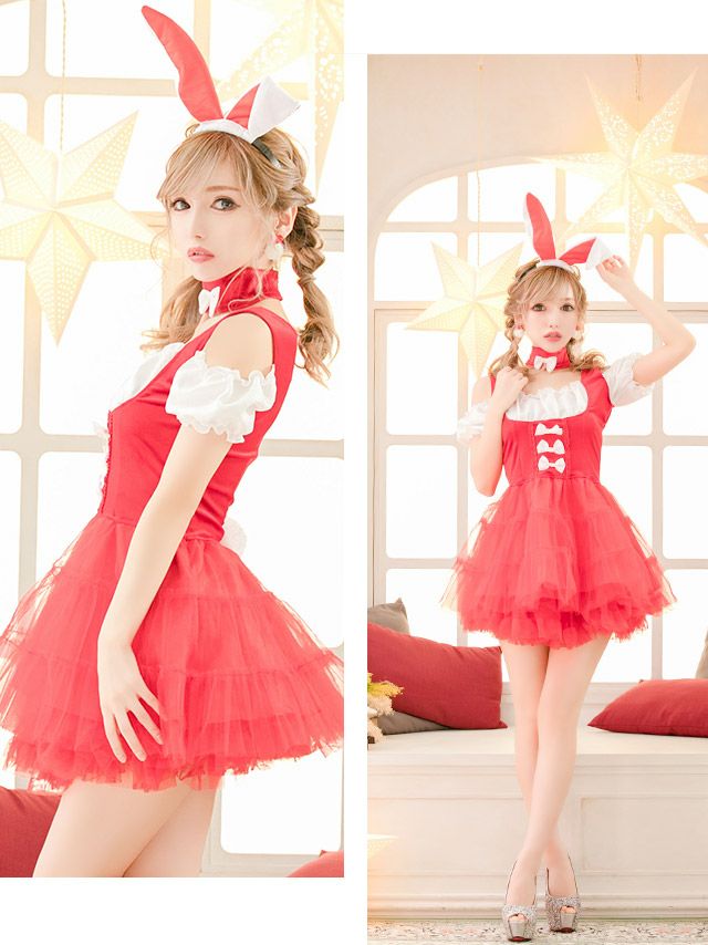 サンタコスプレ 3点set ウェイトレスバイカラーバニーガールフレア サンタコスプレ 3点set ウェイトレスバイカラーバニーガールフレア