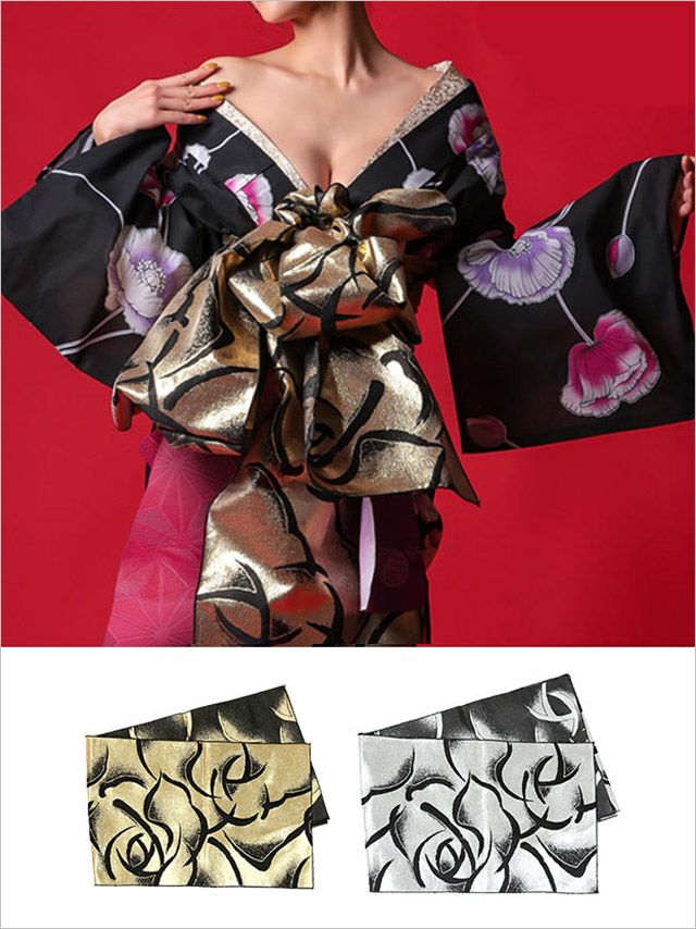 浴衣小物] ゴールド蝶々作り帯単品