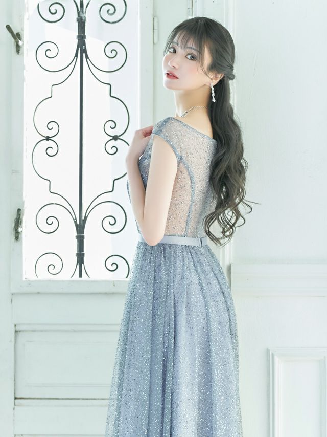 イメージ画像1 バストシースルーラメデザインAラインロングドレス キャバドレス キャバクラ キャバ クラブ ラウンジ スナック キャバクラドレス ナイトドレス ロング丈 マキシ丈 フレア ホワイト シルバー ブラック 白 黒 バースデードレス 誕生日 バースデー セクシー エレガント