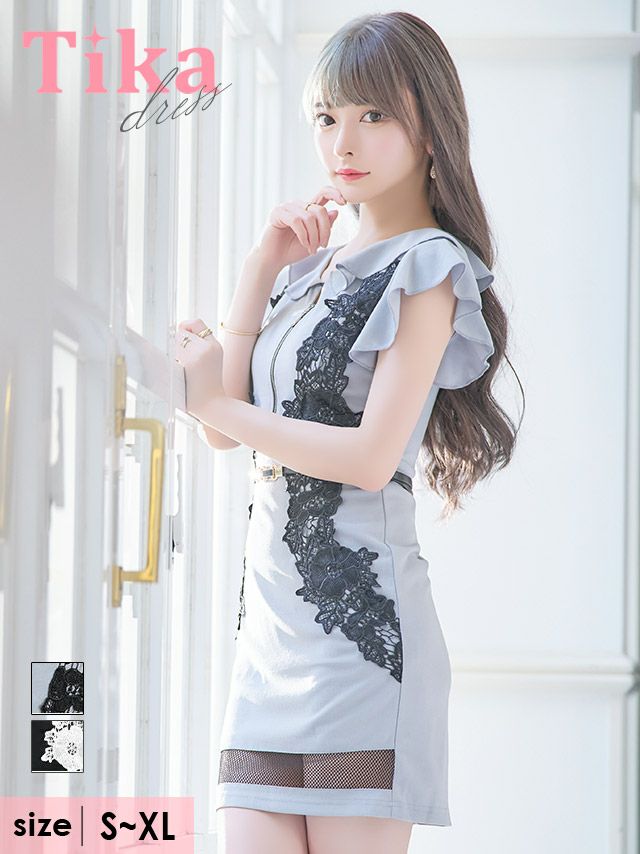 メイン画像 フロントファスナーデザインフラワー刺繍レースウエストベルト付きタイトミニドレス キャバドレス キャバ キャバクラ クラブ ラウンジ スナック キャバクラドレス ナイトドレス 膝丈 ミニ丈 半袖 袖あり 大きいサイズ タイトドレス ワンピース ワンピ ミニワンピ