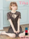キャバドレス ミニドレス フレアドレス Aライン 大きいサイズ Tika ティカ レーススリーブネックリボンAラインフレアミニドレス
