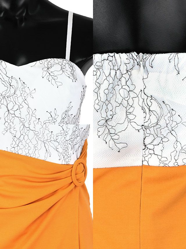 イメージ画像8 フラワーレース切り替えラップタイトミニドレス キャバドレス キャバ キャバクラ クラブ ラウンジ スナック ミニ キャミドレス 膝丈 ワンピース ワンピ ミニワンピ ホワイト マスタード グリーン ブルー 大きいサイズ 2L 3L 4L 激安 通販