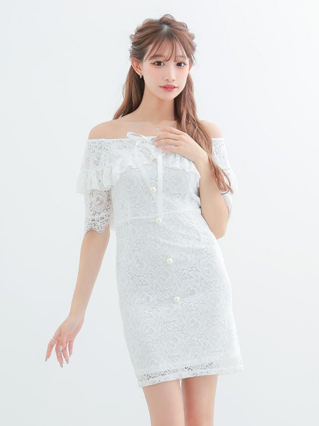 イメージ画像8 キャバドレス ミニドレス 激安 ミニ丈 myMinette マイミネット オフショルパールボタンレースタイトミニドレス