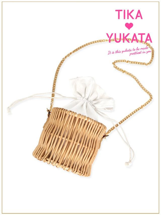 イメージ画像4 籠バッグ かごバッグ カゴバッグ 丸型 ラウンド型 ベージュ パール チェーン ショルダー ハンドバッグ 小さめ 大人 レディース 女性用 浴衣バッグ 和装 和服