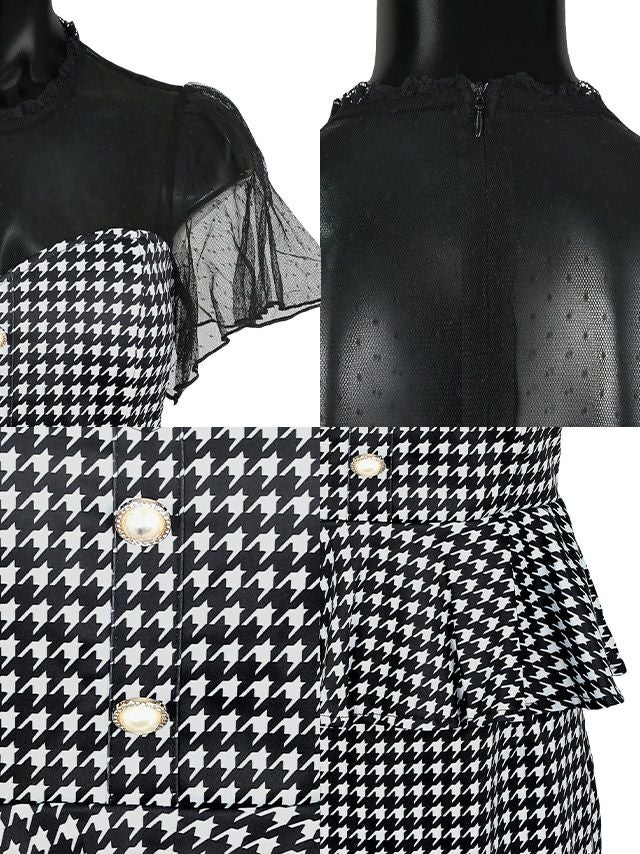 イメージ画像8 キャバドレス ミニドレス Tika シアーハイネックフレアスリーブ千鳥格子柄ペプラムタイトミニドレス チェック柄