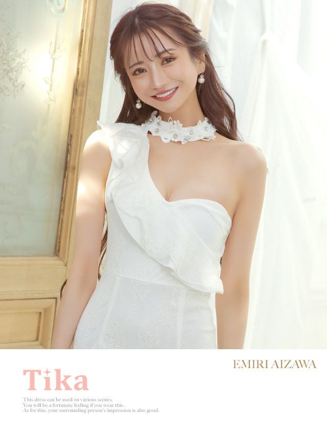 キャバドレス ミニドレス 大きいサイズ Tika ティカ フラワー刺繍レースチョーカーフリルワンショルダータイトミニドレス