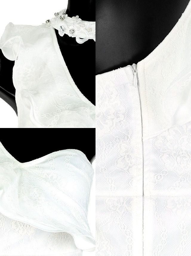 キャバドレス ミニドレス 大きいサイズ Tika ティカ フラワー刺繍レースチョーカーフリルワンショルダータイトミニドレス