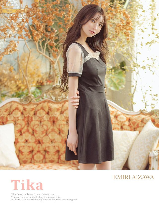 イメージ画像1 キャバドレス ミニドレス ミニワンピース Tika ティカ 大きいサイズ シアー切り替えAラインフレアガーリーミニドレス