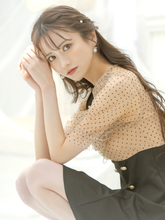 イメージ画像1 キャバドレス ミニドレス 膝丈 大きいサイズ ワンピース Tika ティカ ドットシアー切り替えAラインフレアミニドレス