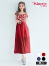 キャバドレス ロングドレス ロングワンピ フレア 激安 myMinette マイミネット オープンショルダージャガード切り替えシフォンスリットロングドレス