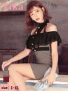 キャバドレス ミニドレス タイトドレス セクシー 大きいサイズ Tika ティカ ネックリボンドットシアーオープンフリルショルダータイトミニドレス