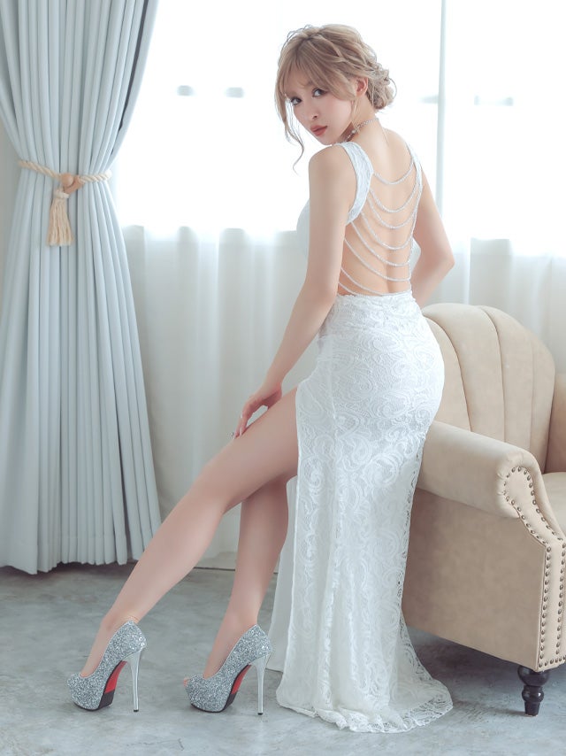 ロングドレス タイト キャバドレス 大きいサイズ セクシー Tika ティカ バックビジューデザインロングスリットタイトドレス