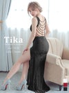 ロングドレス 背中ビジュー レース スリット ノースリーブ バックシャン バストシースルー 黒 ブラック タイト キャバドレス (ゆんころ着用) [tk-ld91772-1b]