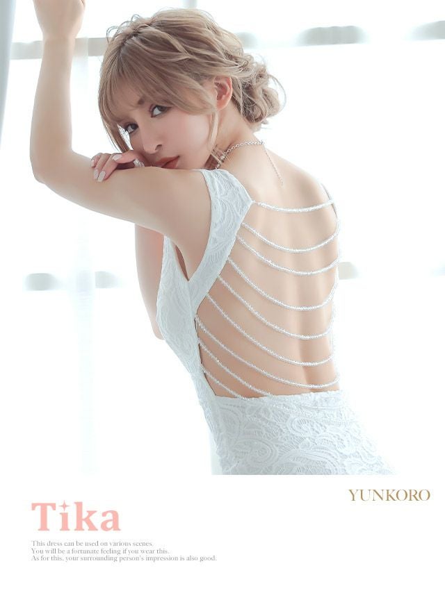 ロングドレス キャバドレス タイト セクシー 大きいサイズ マキシ丈 Tika ティカ オールフラワー刺繍レースバックビジューロングスリットタイトドレス