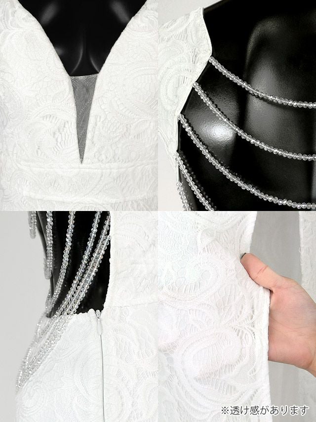 ロングドレス キャバドレス タイト セクシー 大きいサイズ マキシ丈 Tika ティカ オールフラワー刺繍レースバックビジューロングスリットタイトドレス