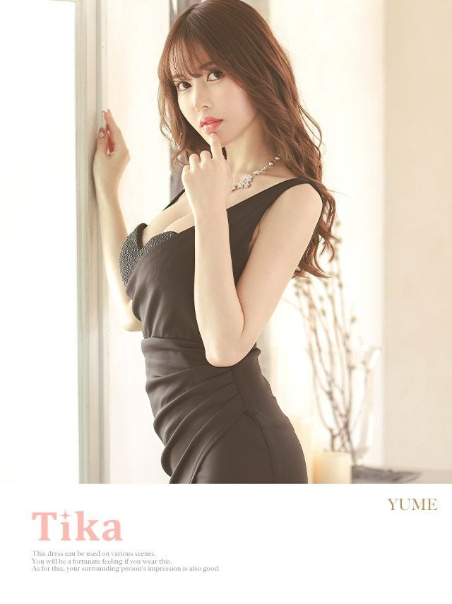 キャバドレス ロングドレス ロング丈 マキシ丈 大きいサイズ タイト セクシー Tika ティカ キラキラスパンコール付きワンショルダータイトラップロングドレス