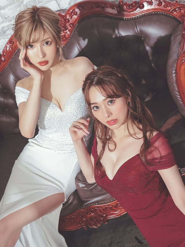 キャバドレス ロングドレス タイト セクシー マキシ丈 大きいサイズ Tika ティカ チュールスリーブオフショルダースパンコールビジュータイトスリットロングドレス