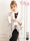 ショール ボレロ 羽織り カーディガン シンプル　パーティー 結婚式 Tika ティカ エコファー付き大判フリンジモノトーンショール
