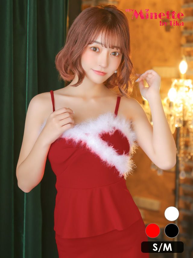 ファーデザインウエストペプラムタイトキャミソールミニドレス