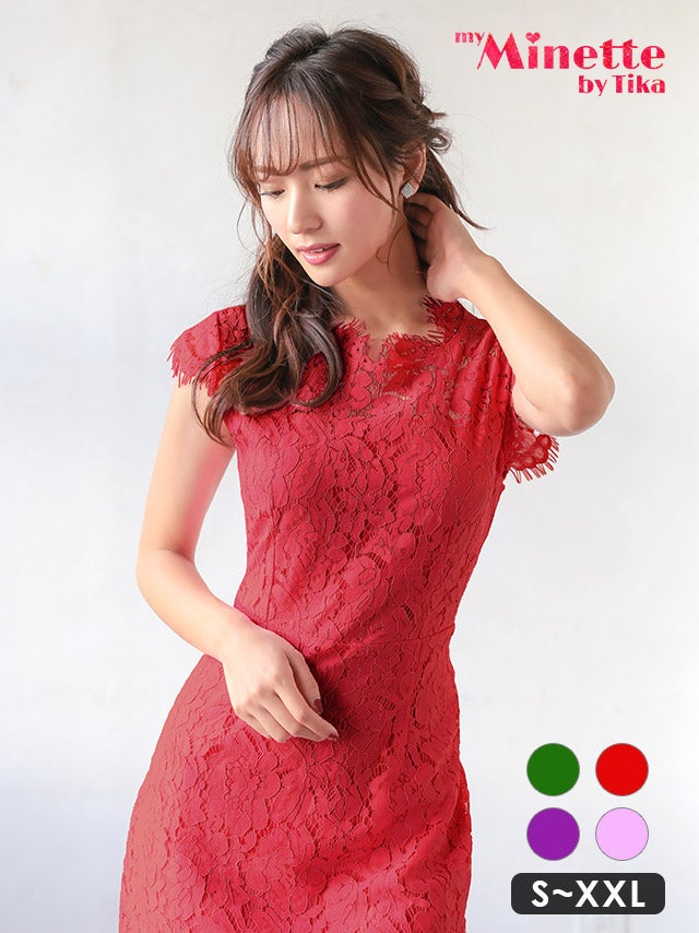 ワンピース 安い タイト膝丈ドレス シンプル レース 大人 半袖 胸元カバー ブラジャーのまま (中尾みほ着用)
