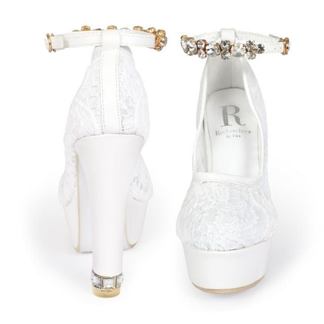 キャバヒール イメージ2 アンクルビジューストラップデザインレースパンプス