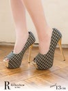 キャバヒール メイン画像 格子柄ソールゴールドパンプス