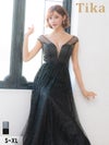キャバドレス ロングドレス マキシ丈 ロング丈 フレア バースデー イベント Tika ティカ 谷間シースルーオールラメハイウエスト切替Aラインロングドレス