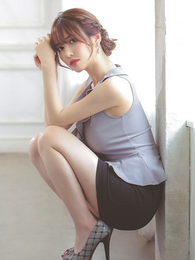 キャバドレス ミニドレス タイト 大きいサイズ セパレート Tika ティカ ノースリーブフリルぺプラムデザインタイトミニスカートセットアップドレス