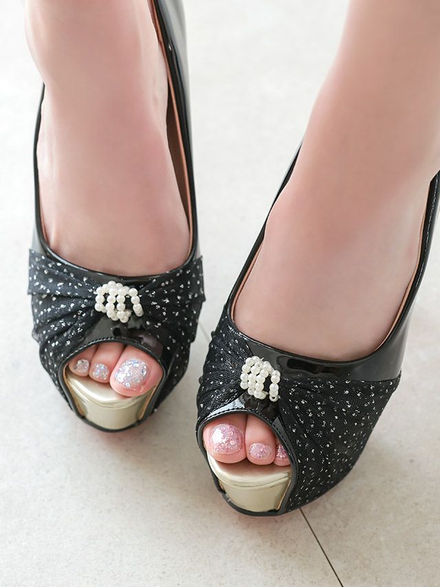 キャバヒール イメージ4 シフォンパールビジュー付パンプス