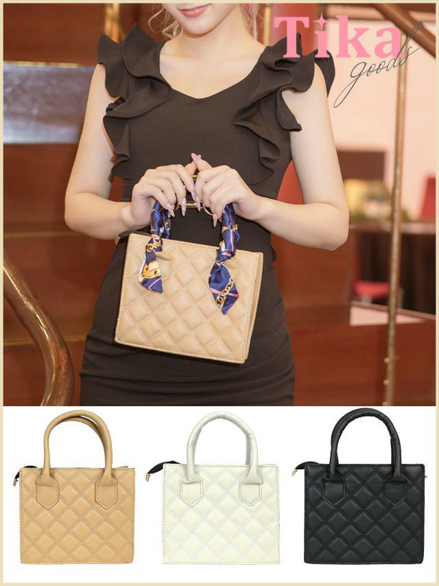 バッグ 鞄 ミニバッグ ショルダーバッグ トートバッグ パーティー キャバクラ クラブ ラウンジ Tika ティカ サテンスカーフ付き2Wayキルティングミニバッグ