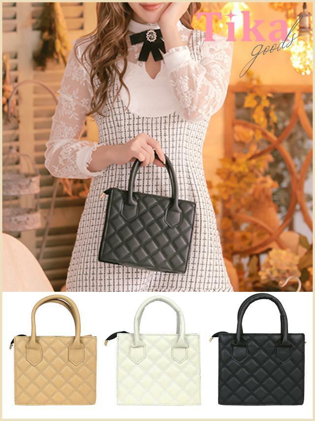 鞄 バッグ ミニバッグ ショルダーバッグ ハンドバッグ 肩がけ 小さめ Tika ティカ サテンスカーフ付き2Wayミニトートバッグ