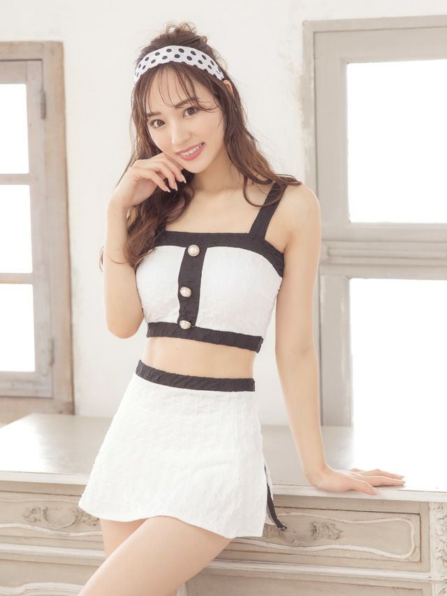 水着 体型カバースカート付きモノトーン韓国風タンキニ