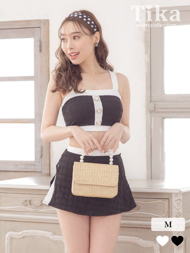 水着 スカート付きモノトーンデザイン体型カバー韓国風タンキニ韓国風タンキニ