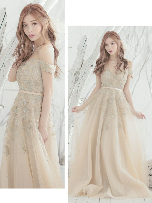 キャバドレス ロングドレス マキシ丈 インポート バースデー イベント Tika ティカ オフショルダービジューレースゴージャスフレアロングドレス