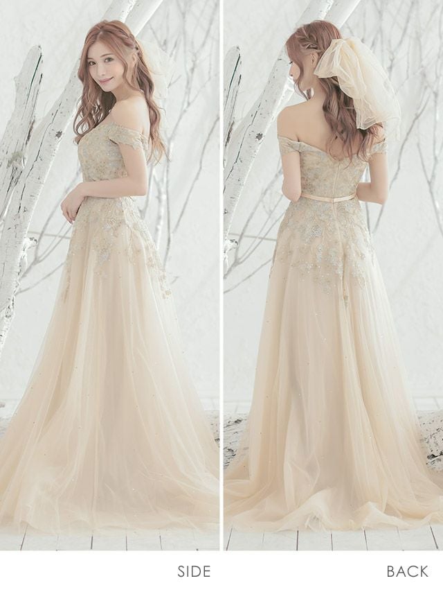 キャバドレス ロングドレス マキシ丈 インポート バースデー イベント Tika ティカ オフショルダービジューレースゴージャスフレアロングドレス