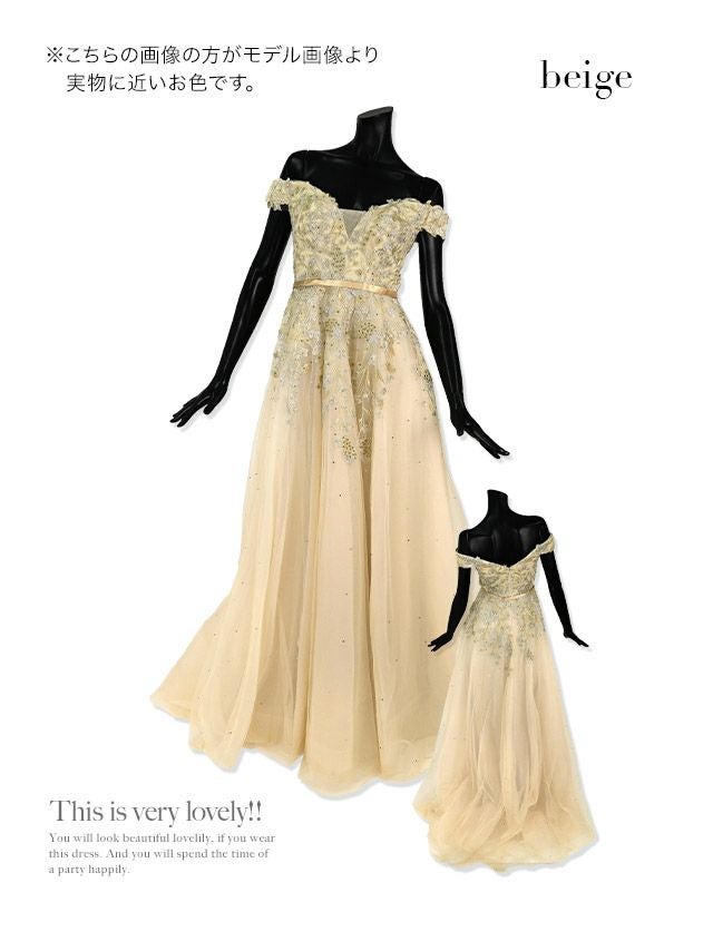 キャバドレス ロングドレス マキシ丈 インポート バースデー イベント Tika ティカ オフショルダービジューレースゴージャスフレアロングドレス