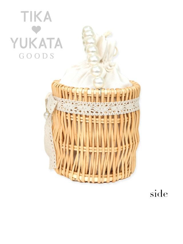 バッグ かごバッグ 鞄 浴衣バッグ 和装 和服 ミニバッグ ハンドバッグ Tika ティカ 選べるラウンド型&スクエア型レースリボン付きパールハンドルかごバッグ