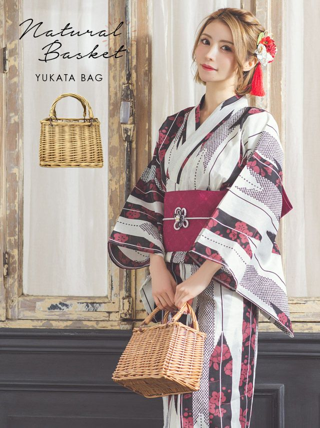 [浴衣小物] ナチュラルスクエアかごバッグ