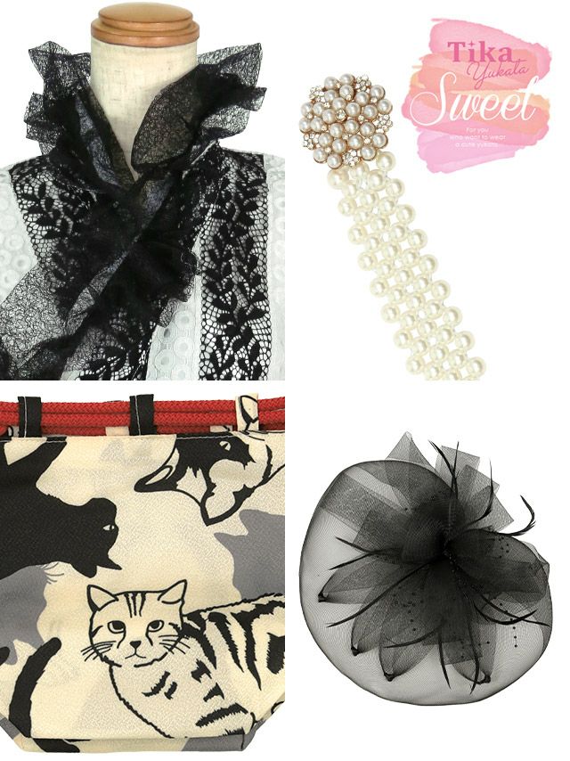 浴衣 レディース セット 作り帯 着付けセット 可愛い 和装 Tika ティカ ボーダーゴージャス総レース ゆかた9点セット